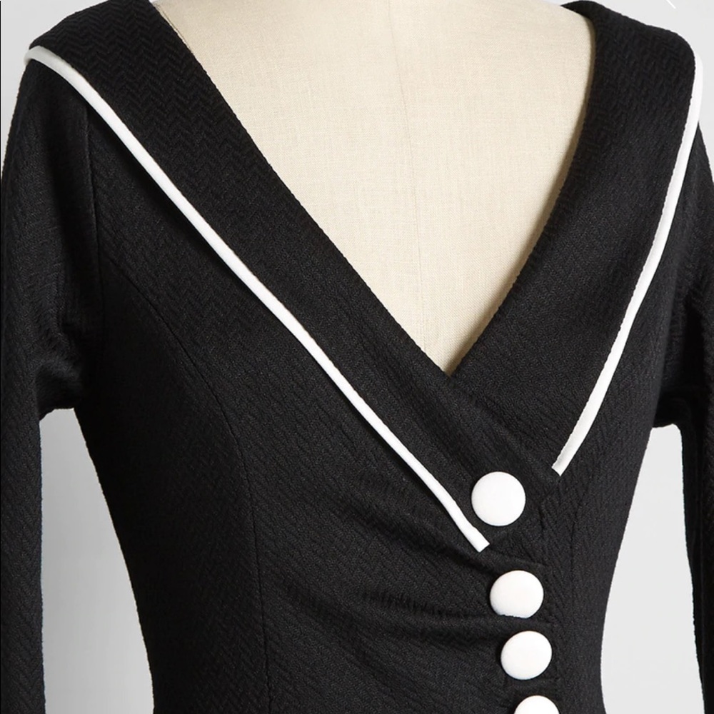 Modcloth Black and White Sailor Vintage Retro Three Quarter Sleeve Midi Dress - Picture 4 of 4